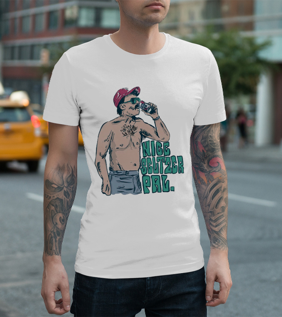 Nice Seltzer Pal 4.0 Cartoon Graphic Of Less Man In Cap And Sunglasses With Drink T-Shirt