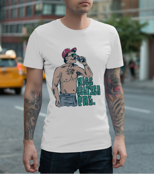 Nice Seltzer Pal 4.0 Cartoon Graphic Of Less Man In Cap And Sunglasses With Drink T-Shirt