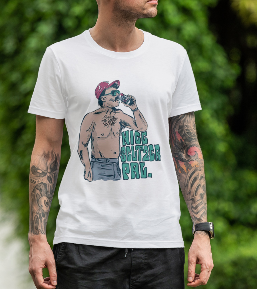 Nice Seltzer Pal 4.0 Cartoon Graphic Of Less Man In Cap And Sunglasses With Drink T-Shirt