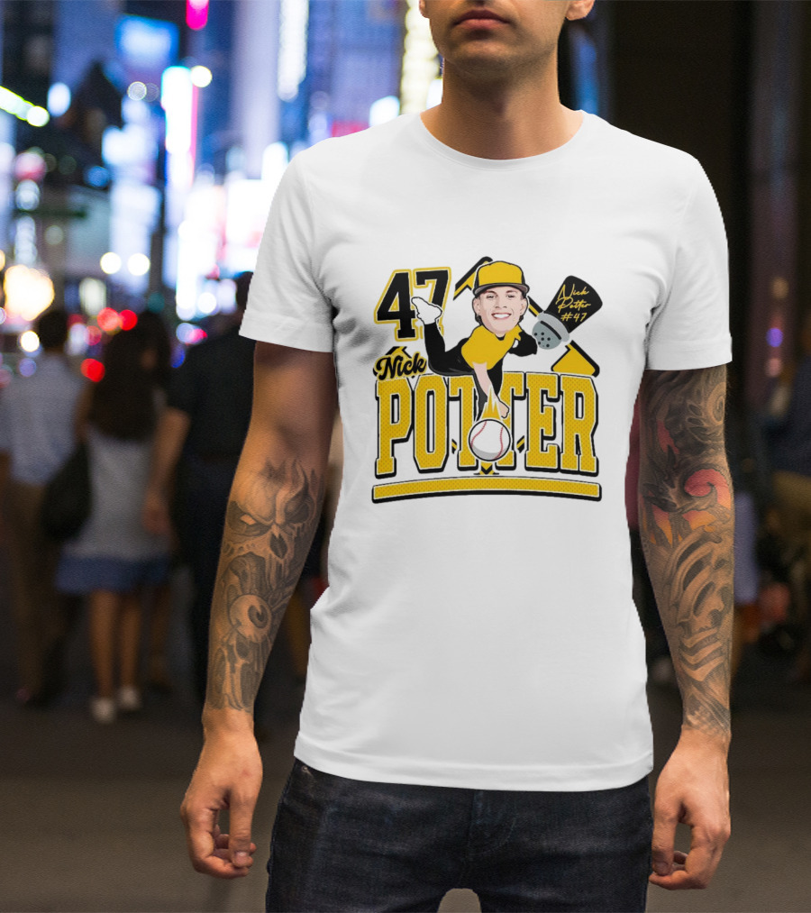 Nick Potter 47 Baseball Illustration With Character In Yellow And Black T-Shirt
