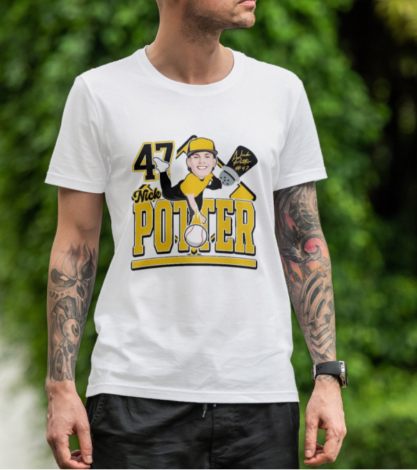 Nick Potter 47 Baseball Illustration With Character In Yellow And Black T-Shirt