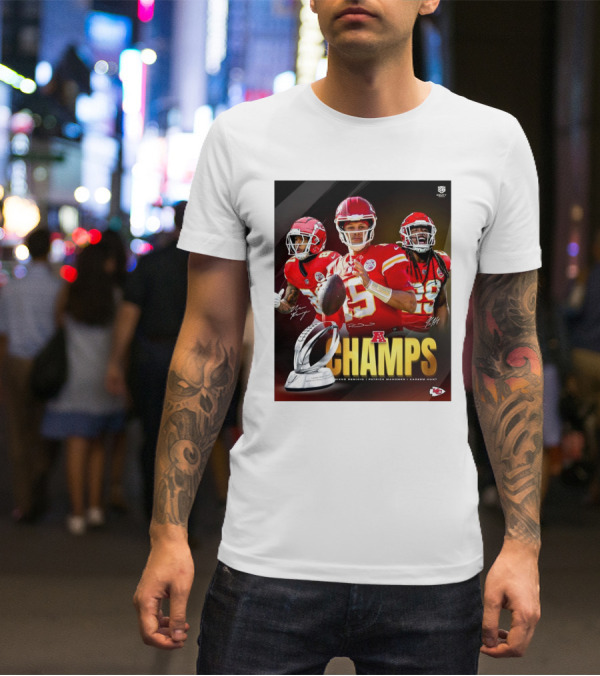 Kansas City Chiefs AFC Champs Nikko Remigio Patrick Mahomes II Kareem Hunt Signatures T-Shirt