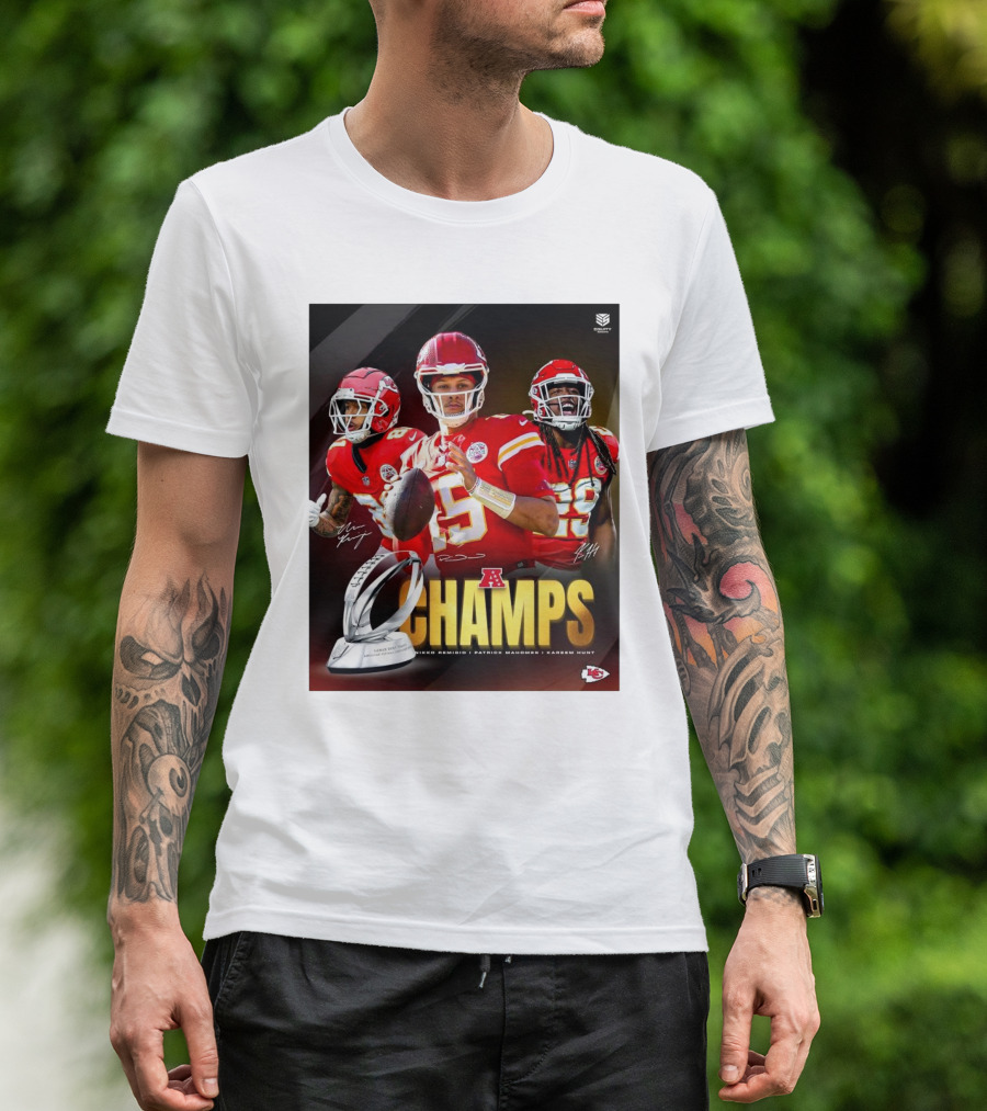 Kansas City Chiefs AFC Champs Nikko Remigio Patrick Mahomes II Kareem Hunt Signatures T-Shirt