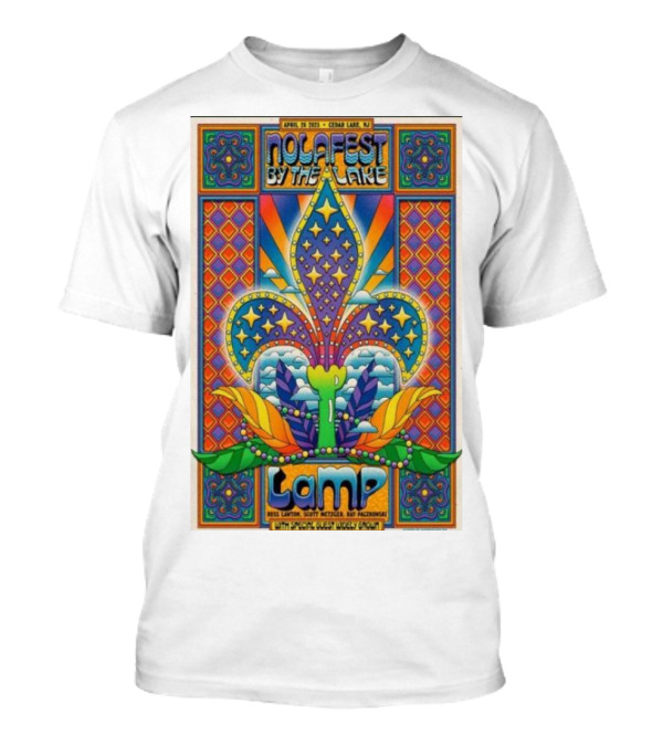 Nolafest By The Lake Lamp Cedar Lake NJ April 26 2025 Fleming Fleur-de-Lis Psychedelic Art Style T-Shirt