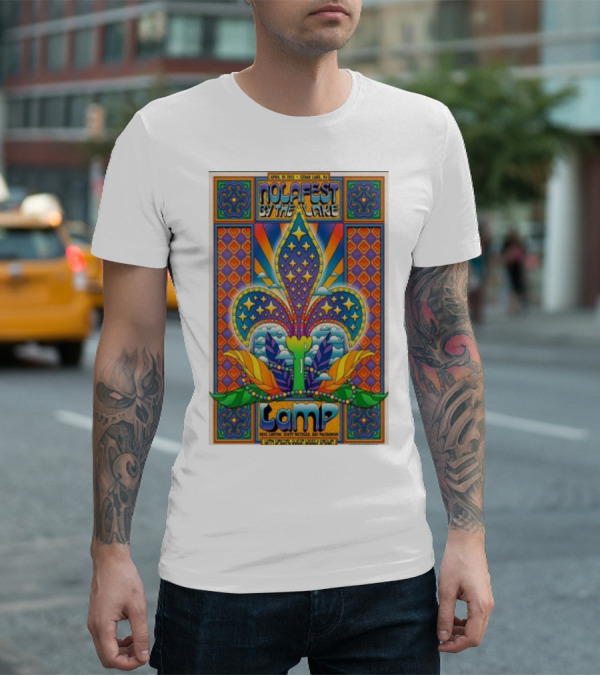Nolafest By The Lake Lamp Cedar Lake NJ April 26 2025 Fleming Fleur-de-Lis Psychedelic Art Style T-Shirt