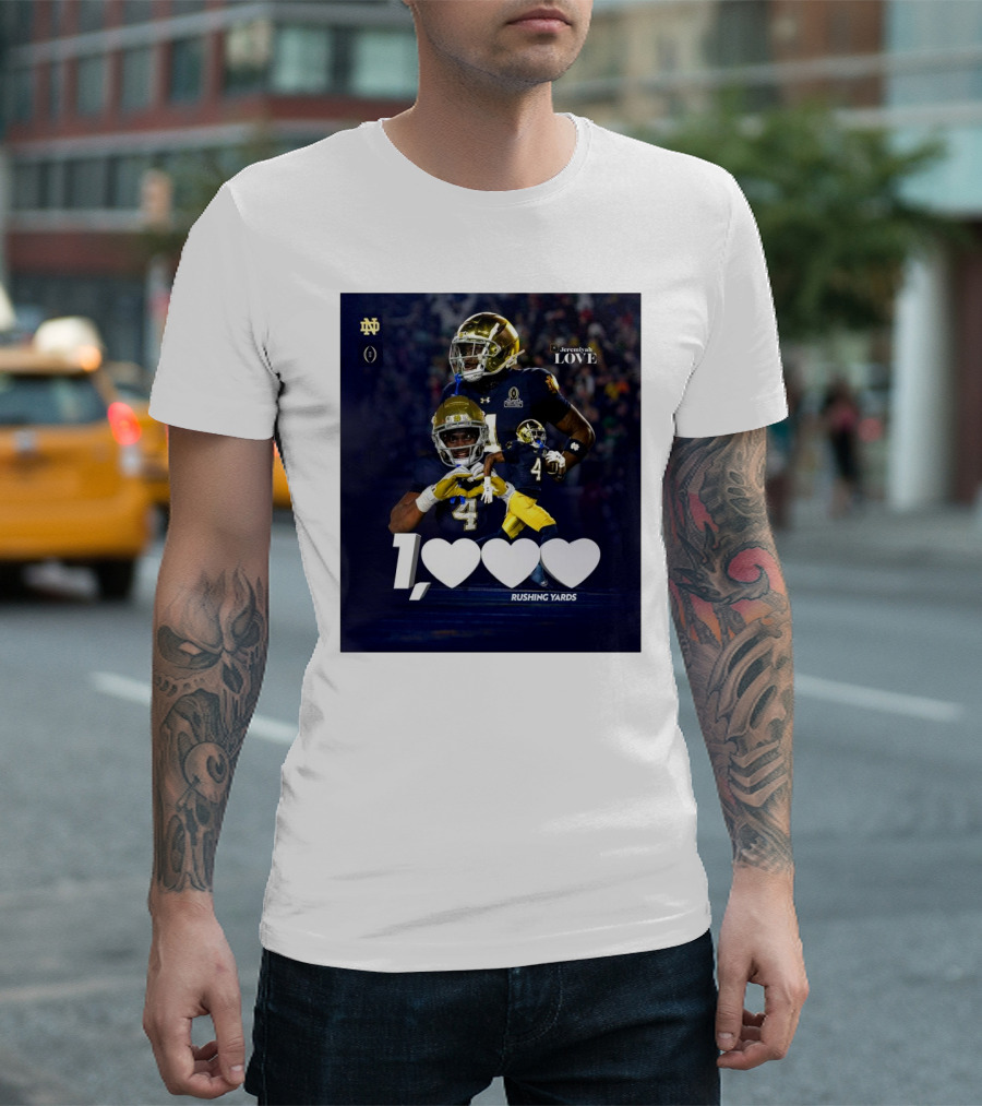 Notre Dame Fighting Irish Jeremiyah Love 1000 Rushing Yards T-Shirt