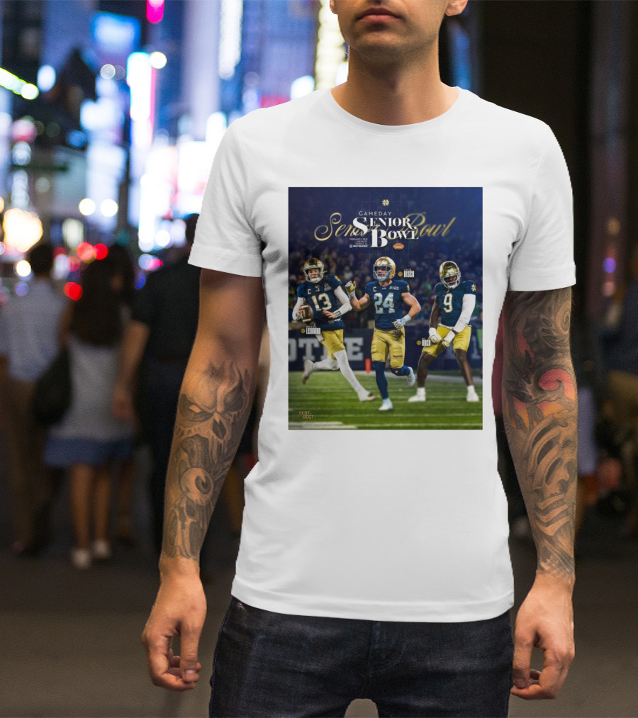 Gameday Senior Bowl February 2025 Notre Dame Fighting Irish Riley Leonard Jack Kiser RJ Oben T-Shirt