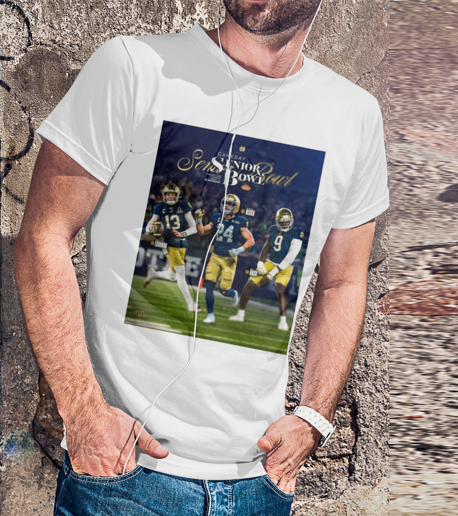 Gameday Senior Bowl February 2025 Notre Dame Fighting Irish Riley Leonard Jack Kiser RJ Oben T-Shirt