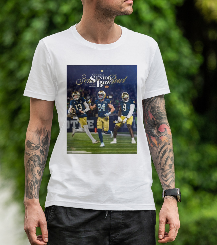 Gameday Senior Bowl February 2025 Notre Dame Fighting Irish Riley Leonard Jack Kiser RJ Oben T-Shirt