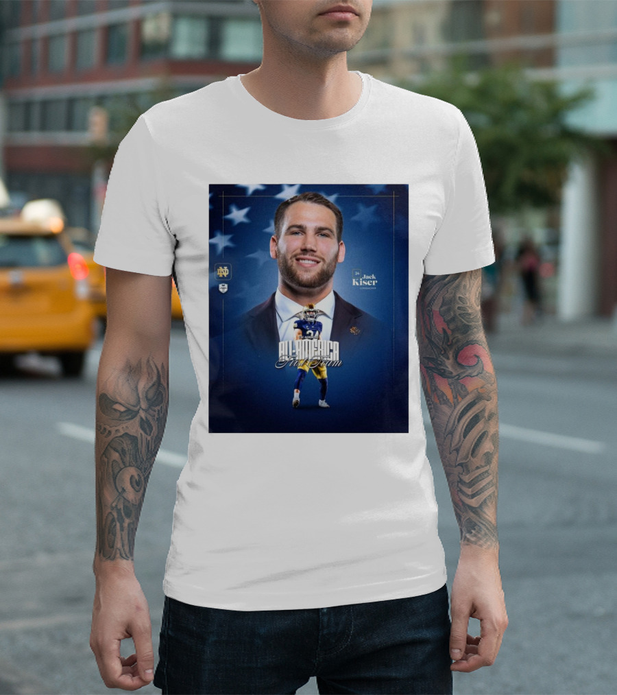 Notre Dame Football CSC Academic All-America First Team Jack Kiser Linebacker 24 Star Background T-Shirt