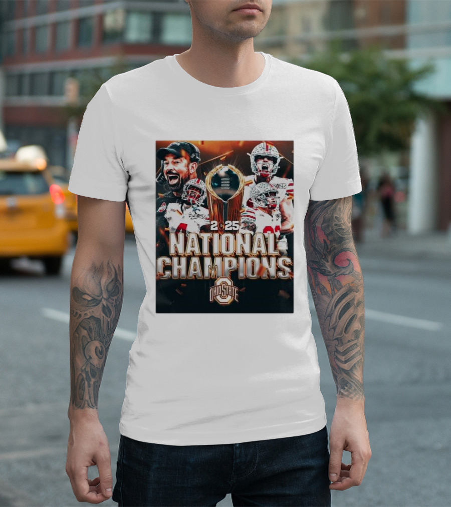 Ohio State Buckeyes 2025 National Champions CFP Football Trophy T-Shirt