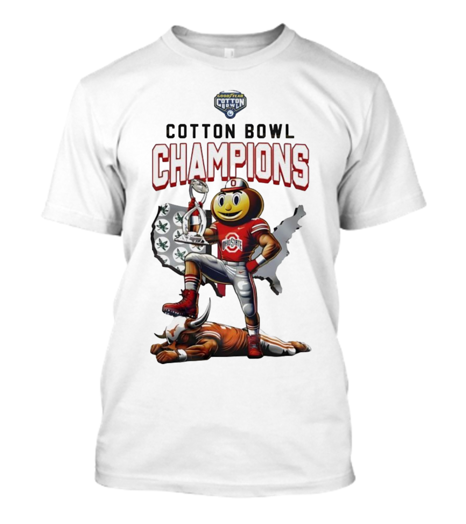 Ohio State Buckeyes Cotton Bowl Champions Brutus Trophy Celebration T-Shirt