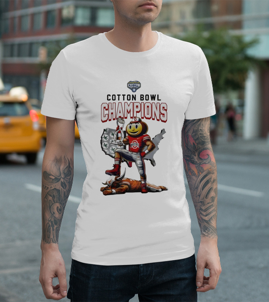 Ohio State Buckeyes Cotton Bowl Champions Brutus Trophy Celebration T-Shirt