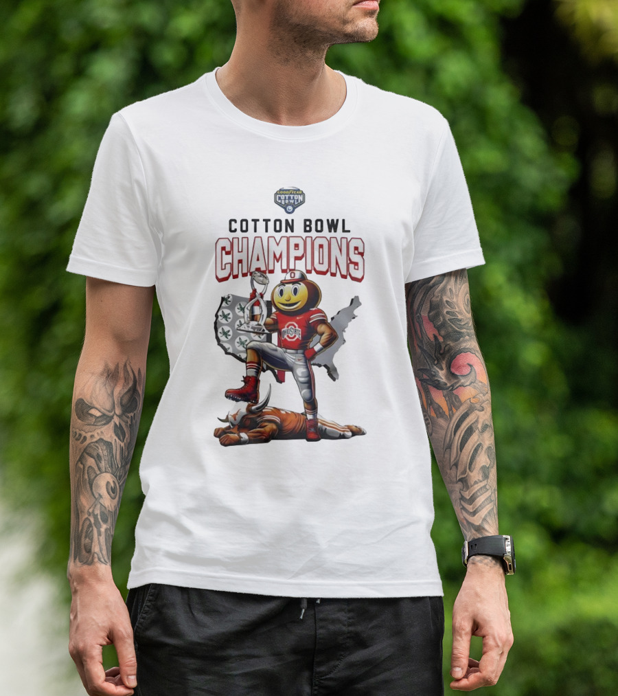 Ohio State Buckeyes Cotton Bowl Champions Brutus Trophy Celebration T-Shirt