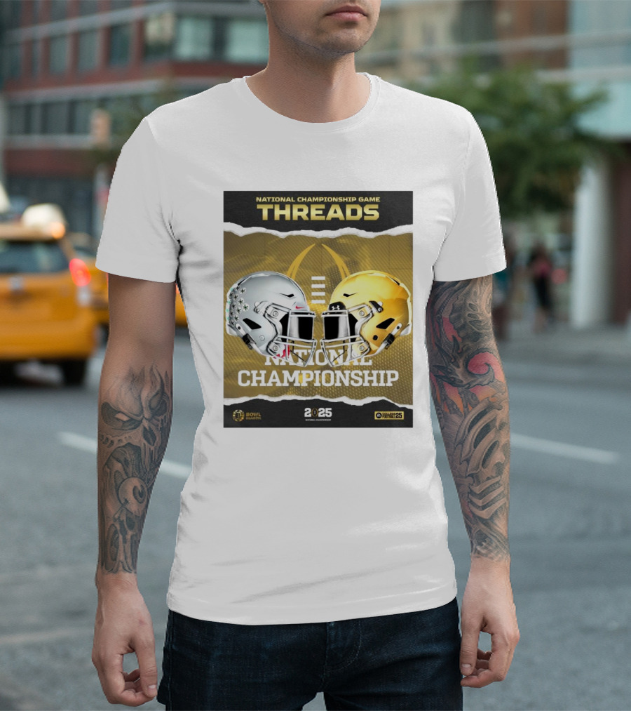 National Championship Game Threads Ohio State Buckeyes Vs Notre Dame Fighting Irish 2025 Bowl Season Helmet T-Shirt