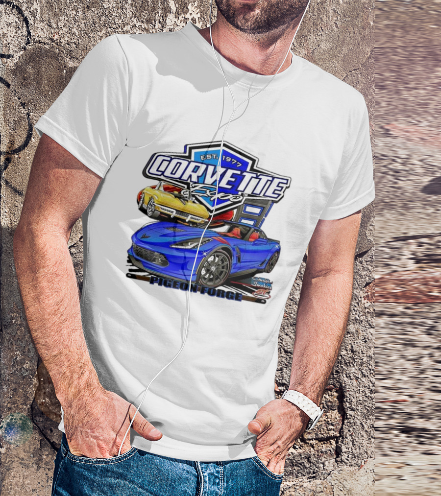 Corvette Expo Pigeon Forge 1977 Blue And Yellow Cars Cruise The Smokies T-Shirt