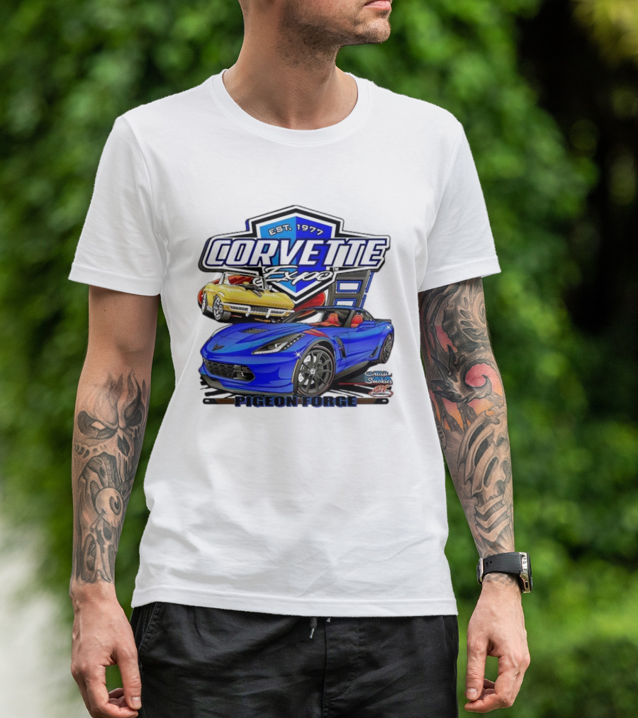 Corvette Expo Pigeon Forge 1977 Blue And Yellow Cars Cruise The Smokies T-Shirt
