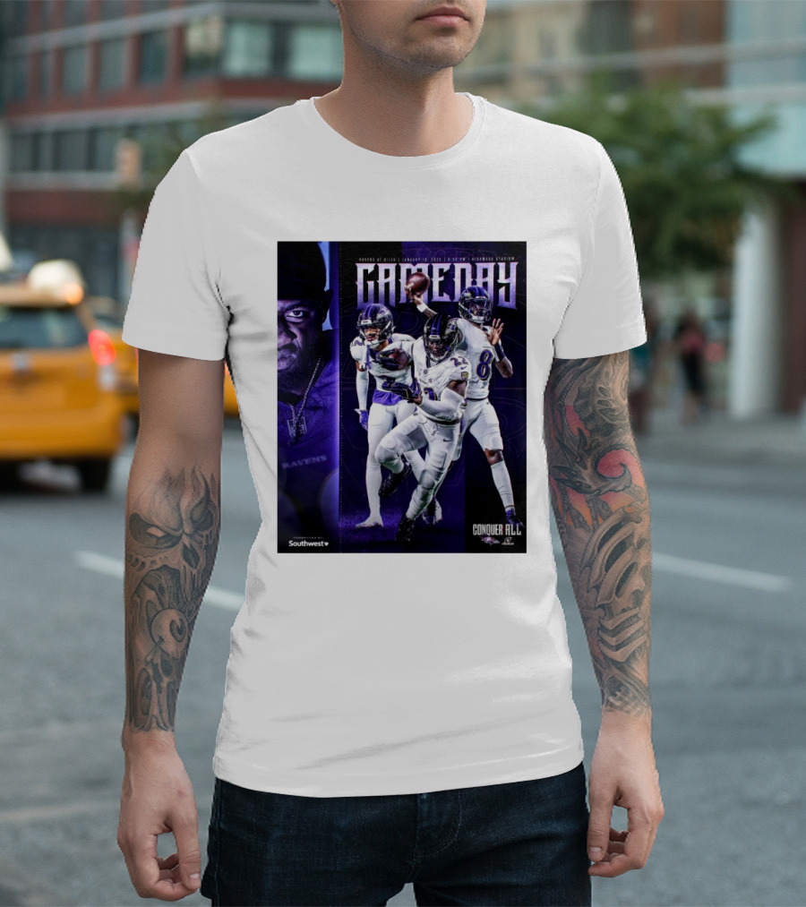 Ravens At Bills January 19 2025 Highmark Stadium Gameday Conquer All NFL Playoffs T-Shirt