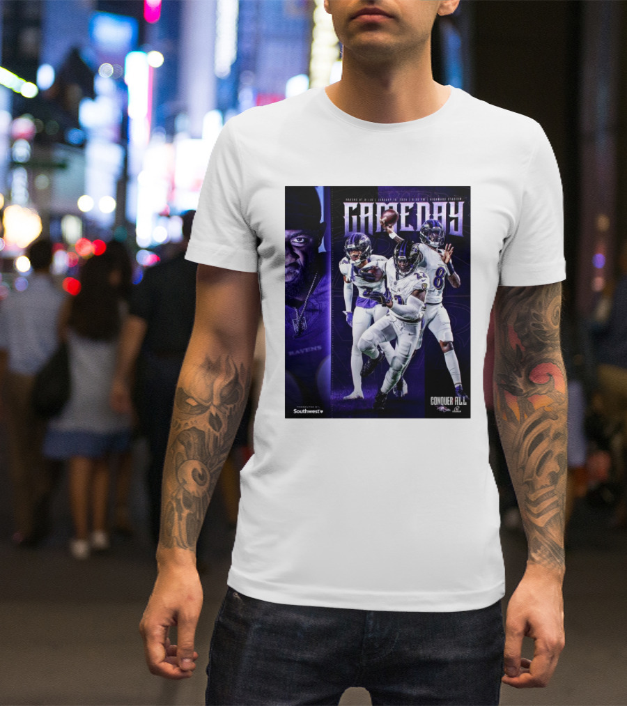 Ravens At Bills January 19 2025 Highmark Stadium Gameday Conquer All NFL Playoffs T-Shirt