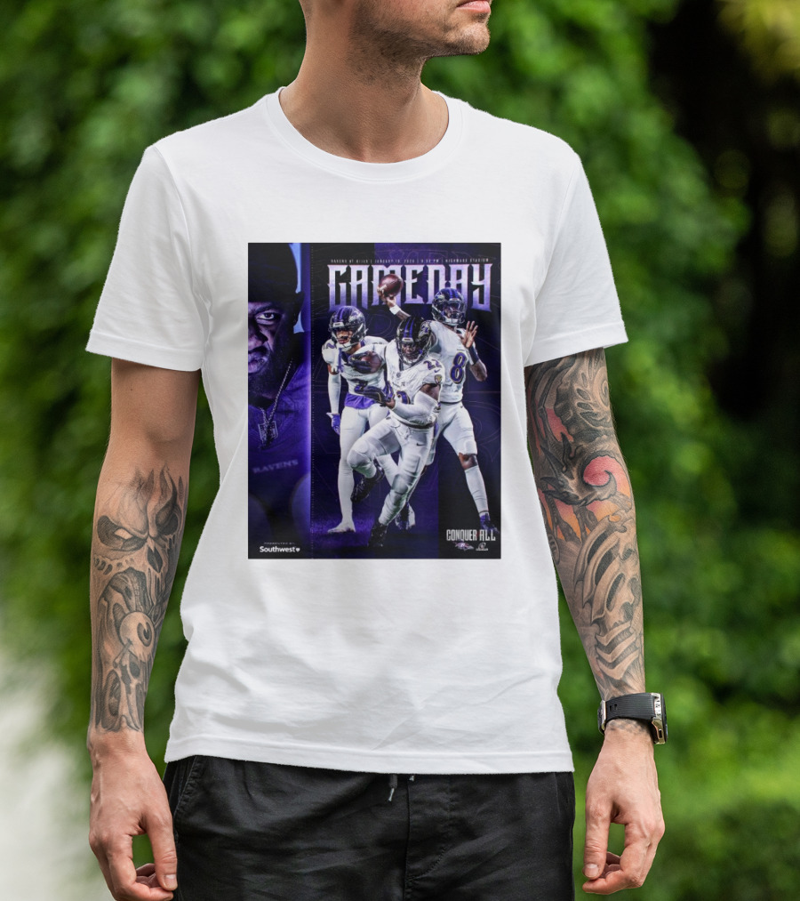 Ravens At Bills January 19 2025 Highmark Stadium Gameday Conquer All NFL Playoffs T-Shirt