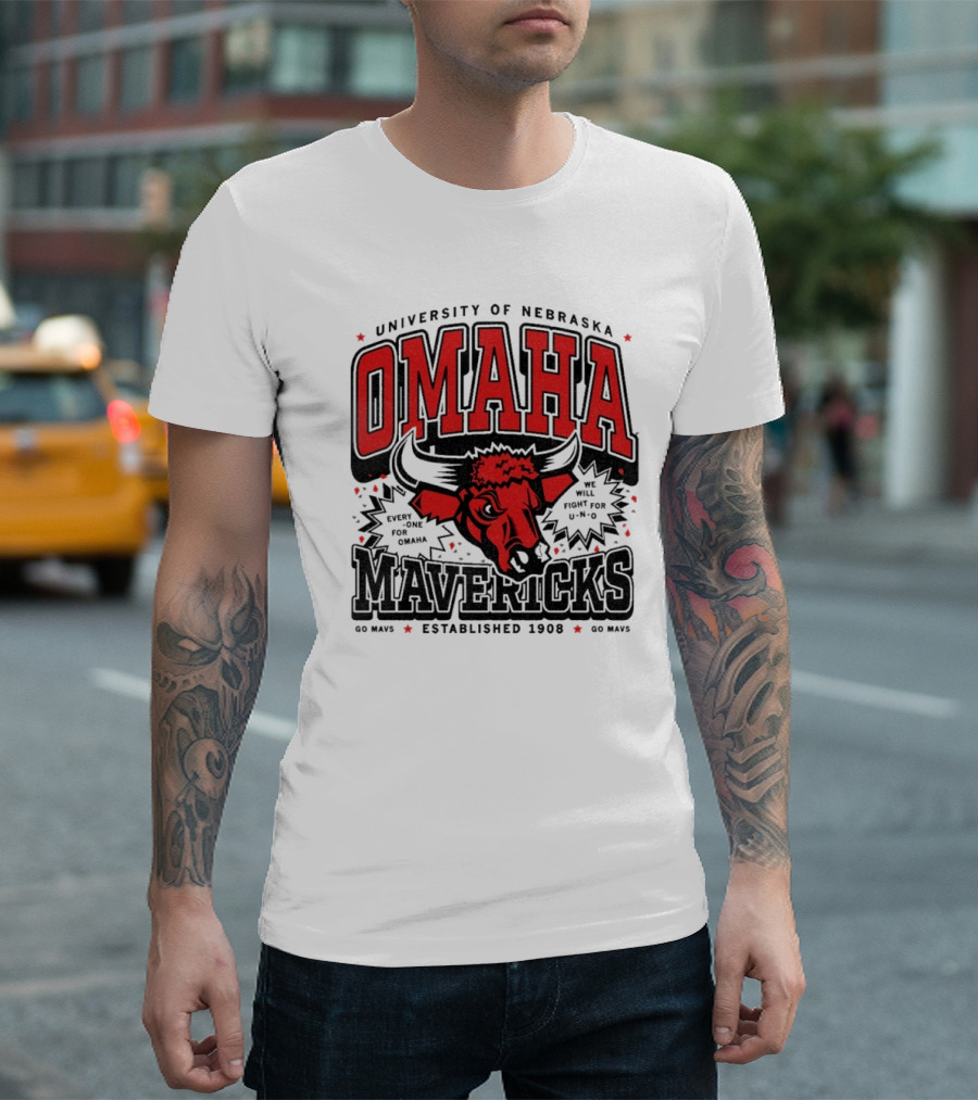 Omaha Mavericks Max Collegiate Bull Symbol with Stars T-Shirt
