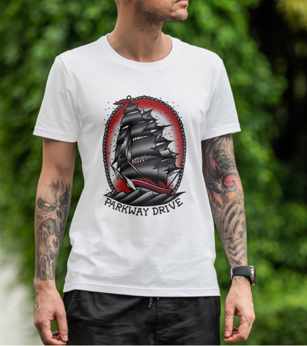Parkway Drive Home Is For The Heartless Ship Ocean Tattoo Art Style T-Shirt