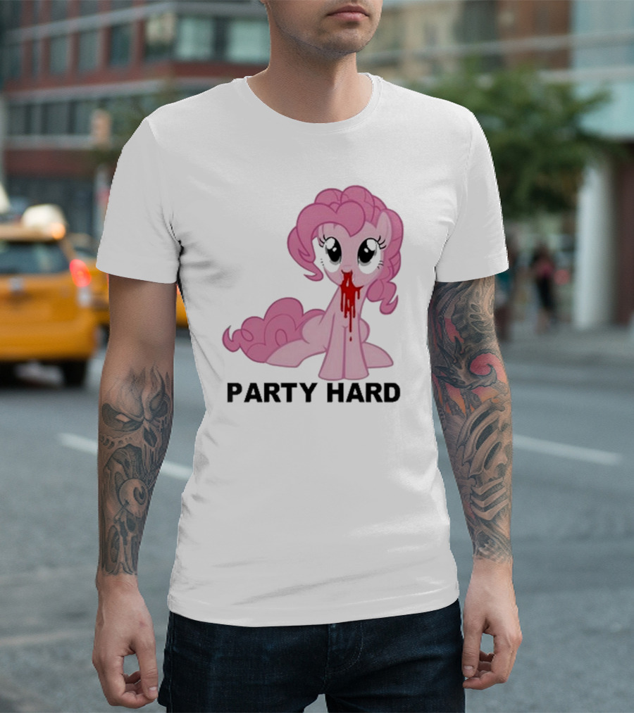 Party Hard Pony Creepy Pink Character Emo Aesthetic T-Shirt