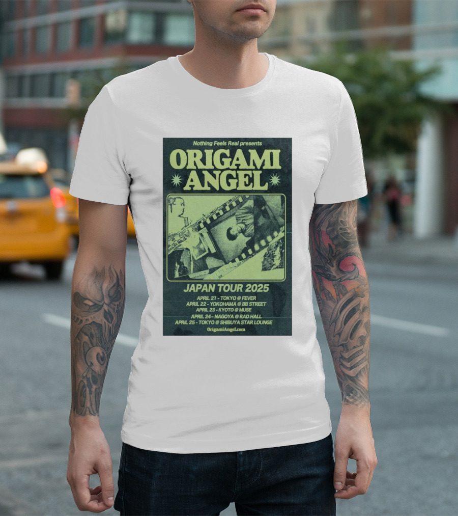 Origami Angel Nothing Feels Real Japan Tour 2025 Tokyo Nagoya Kyoto Yokohama Shibuya T-Shirt