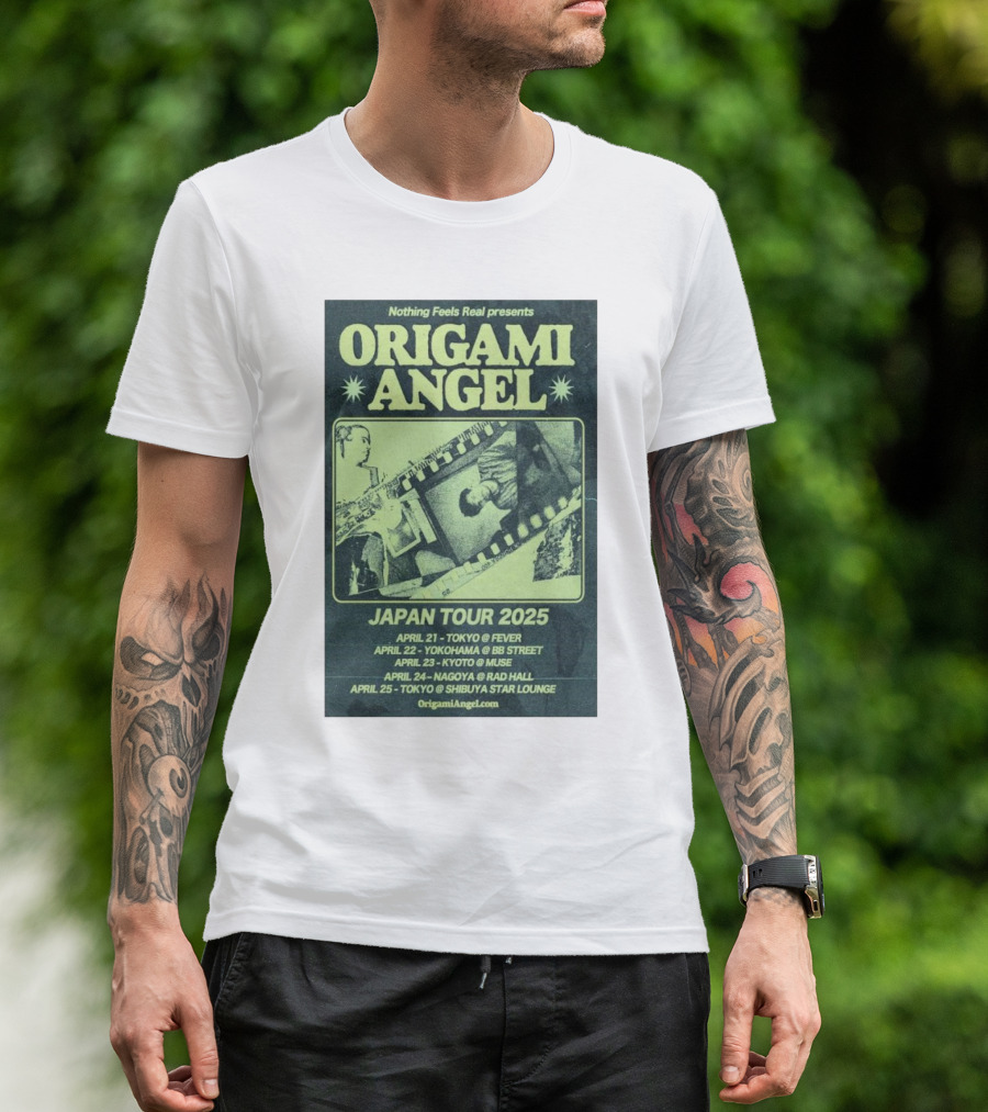 Origami Angel Nothing Feels Real Japan Tour 2025 Tokyo Nagoya Kyoto Yokohama Shibuya T-Shirt