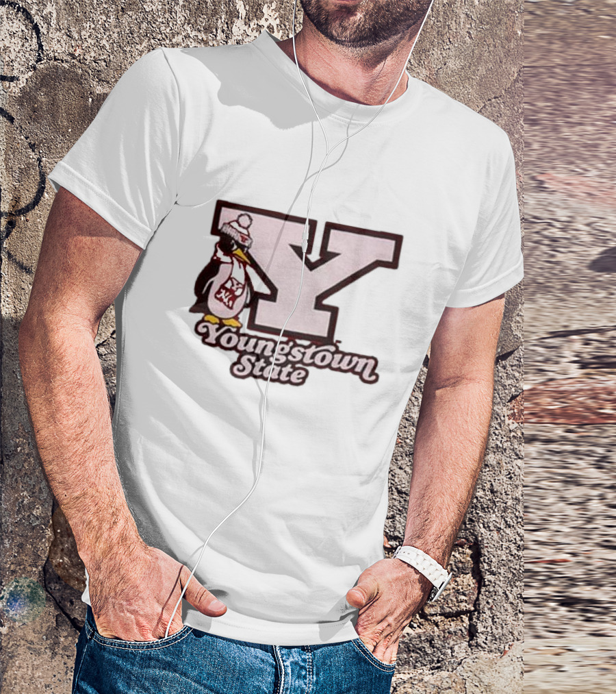 Youngstown State Pete Block Y Logo And Penguin With Scarf T-Shirt