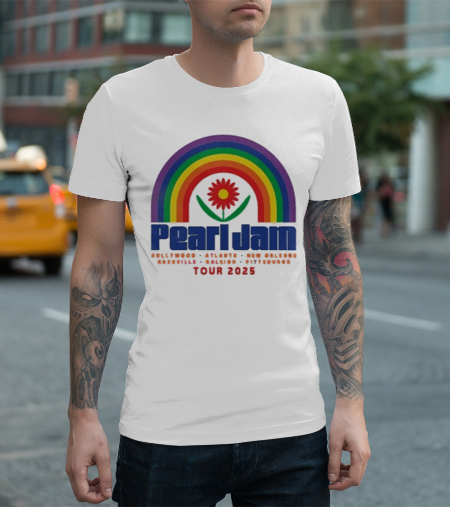 Pearl Jam Rainbow Blossom Hollywood Atlanta New Orleans Montreal Hanover Stuttgart Tour 2025 T-Shirt