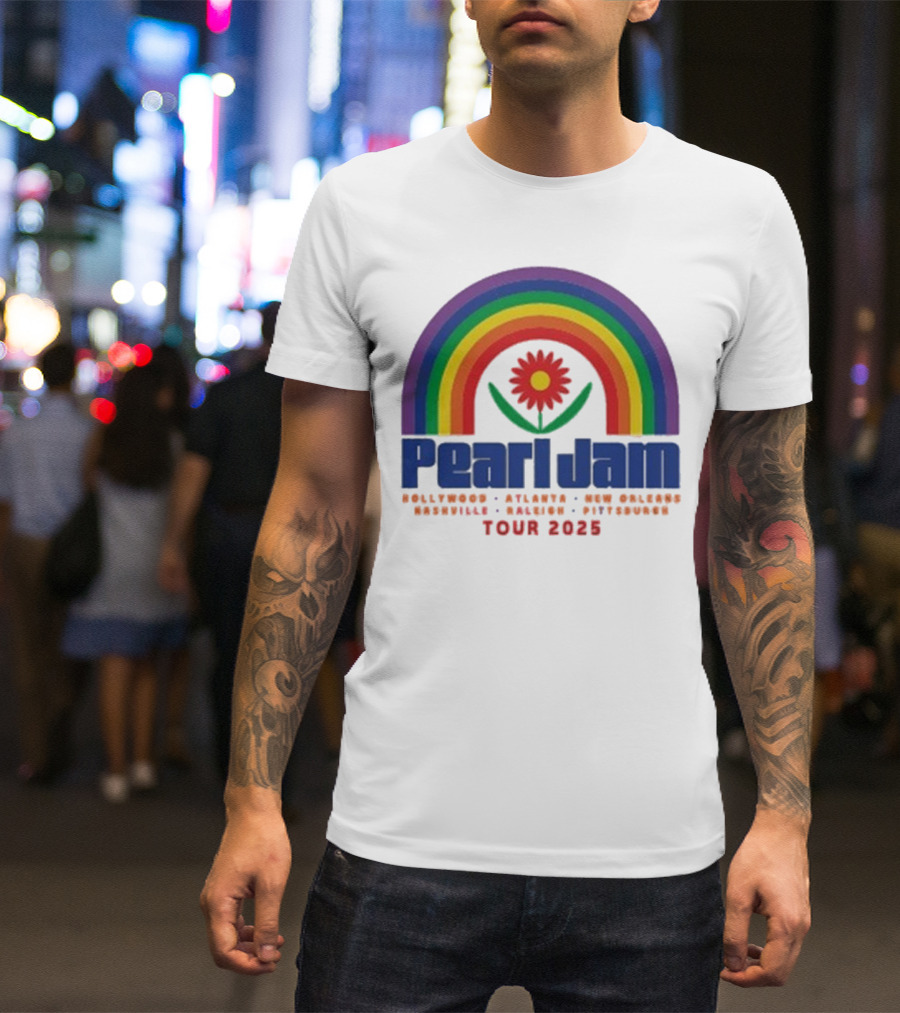 Pearl Jam Rainbow Blossom Hollywood Atlanta New Orleans Montreal Hanover Stuttgart Tour 2025 T-Shirt