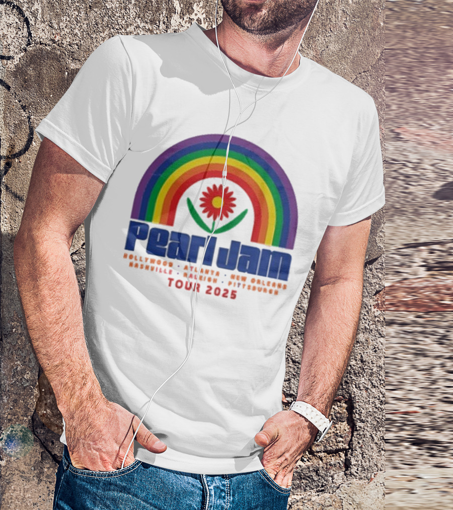 Pearl Jam Rainbow Blossom Hollywood Atlanta New Orleans Montreal Hanover Stuttgart Tour 2025 T-Shirt