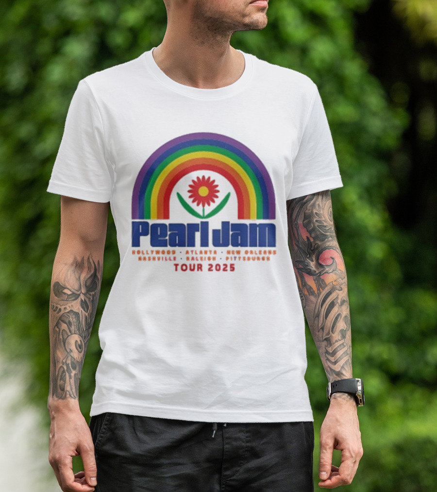 Pearl Jam Rainbow Blossom Hollywood Atlanta New Orleans Montreal Hanover Stuttgart Tour 2025 T-Shirt