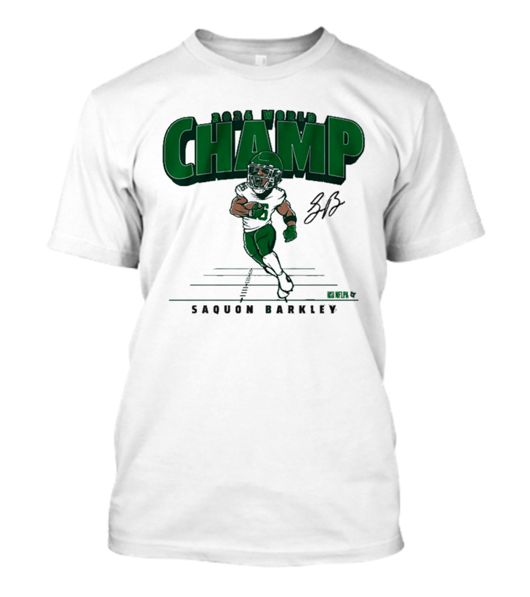 Philadelphia Eagles 2024 World Champ Saquon Barkley Caricature Signature T-Shirt