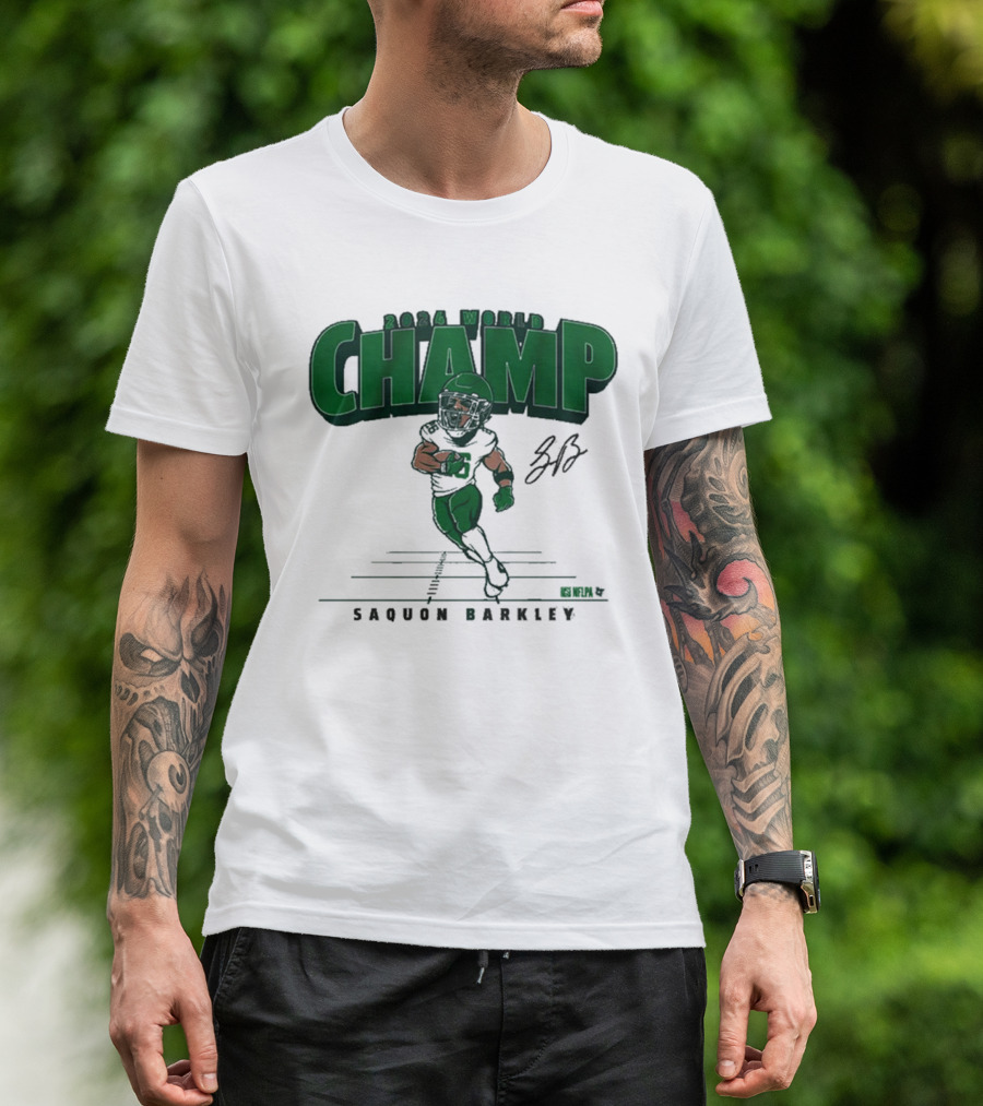 Philadelphia Eagles 2024 World Champ Saquon Barkley Caricature Signature T-Shirt