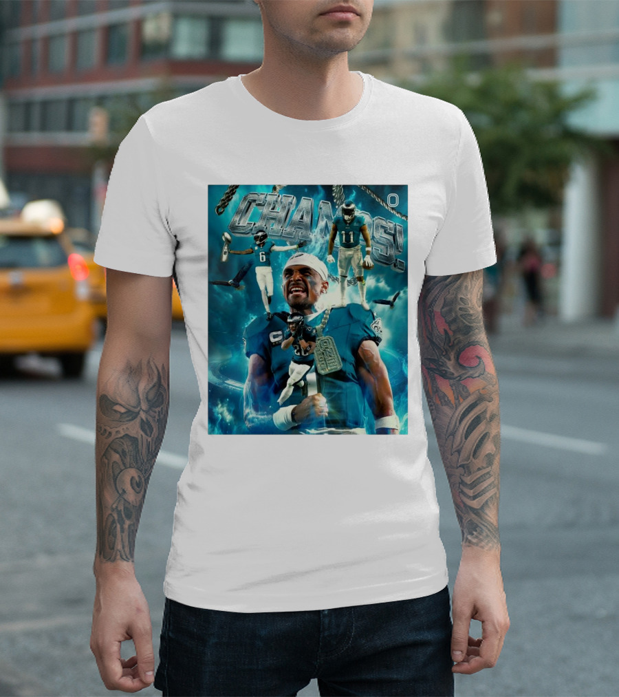 Philadelphia Eagles DeVonta Smith A.J. Brown Saquon Barkley Champs 2024 Football Celebration T-Shirt