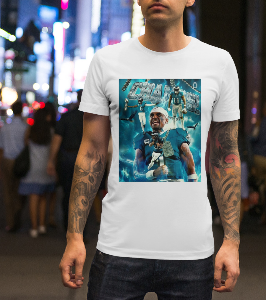 Philadelphia Eagles DeVonta Smith A.J. Brown Saquon Barkley Champs 2024 Football Celebration T-Shirt