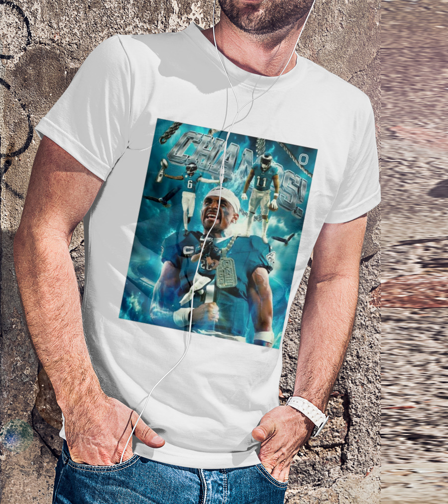 Philadelphia Eagles DeVonta Smith A.J. Brown Saquon Barkley Champs 2024 Football Celebration T-Shirt