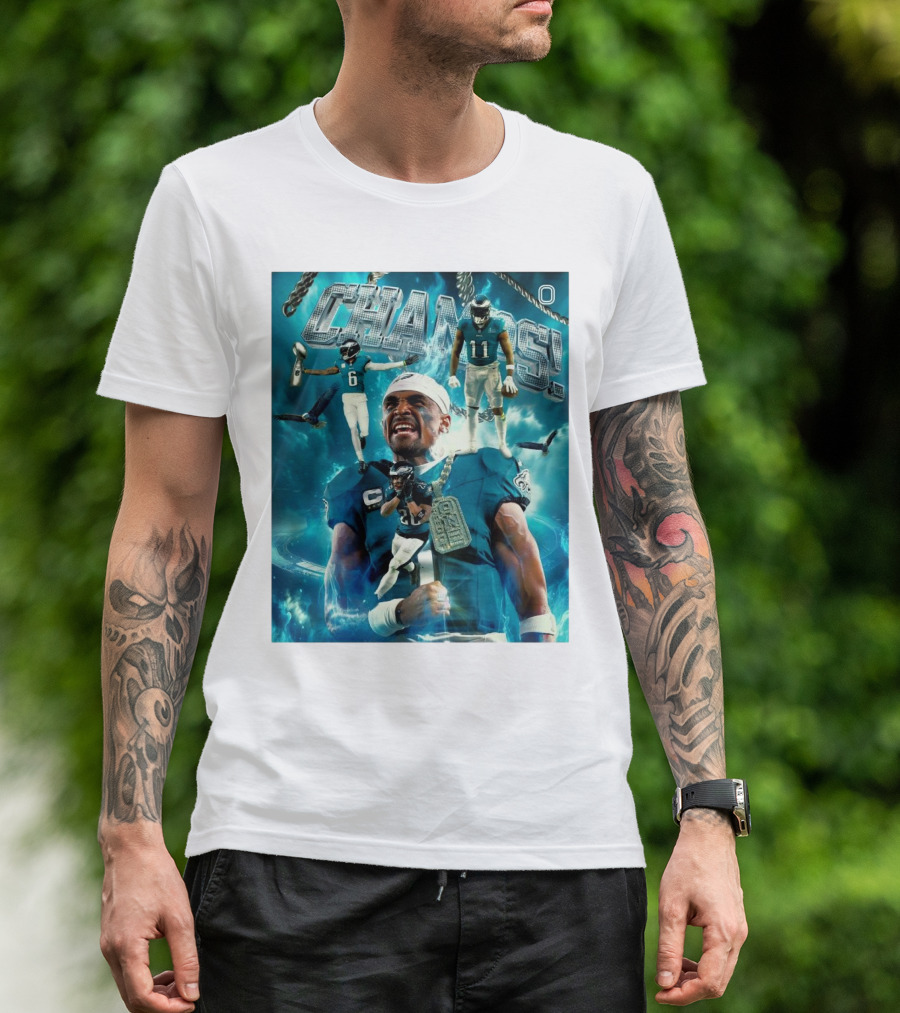 Philadelphia Eagles DeVonta Smith A.J. Brown Saquon Barkley Champs 2024 Football Celebration T-Shirt