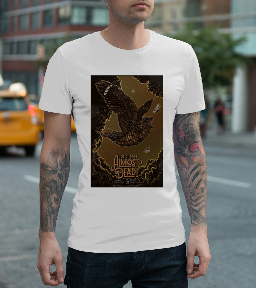 Joe Russo's Almost Dead 2025 Tour Savannah And Atlanta Dates With Owl And Moths Imagery T-Shirt