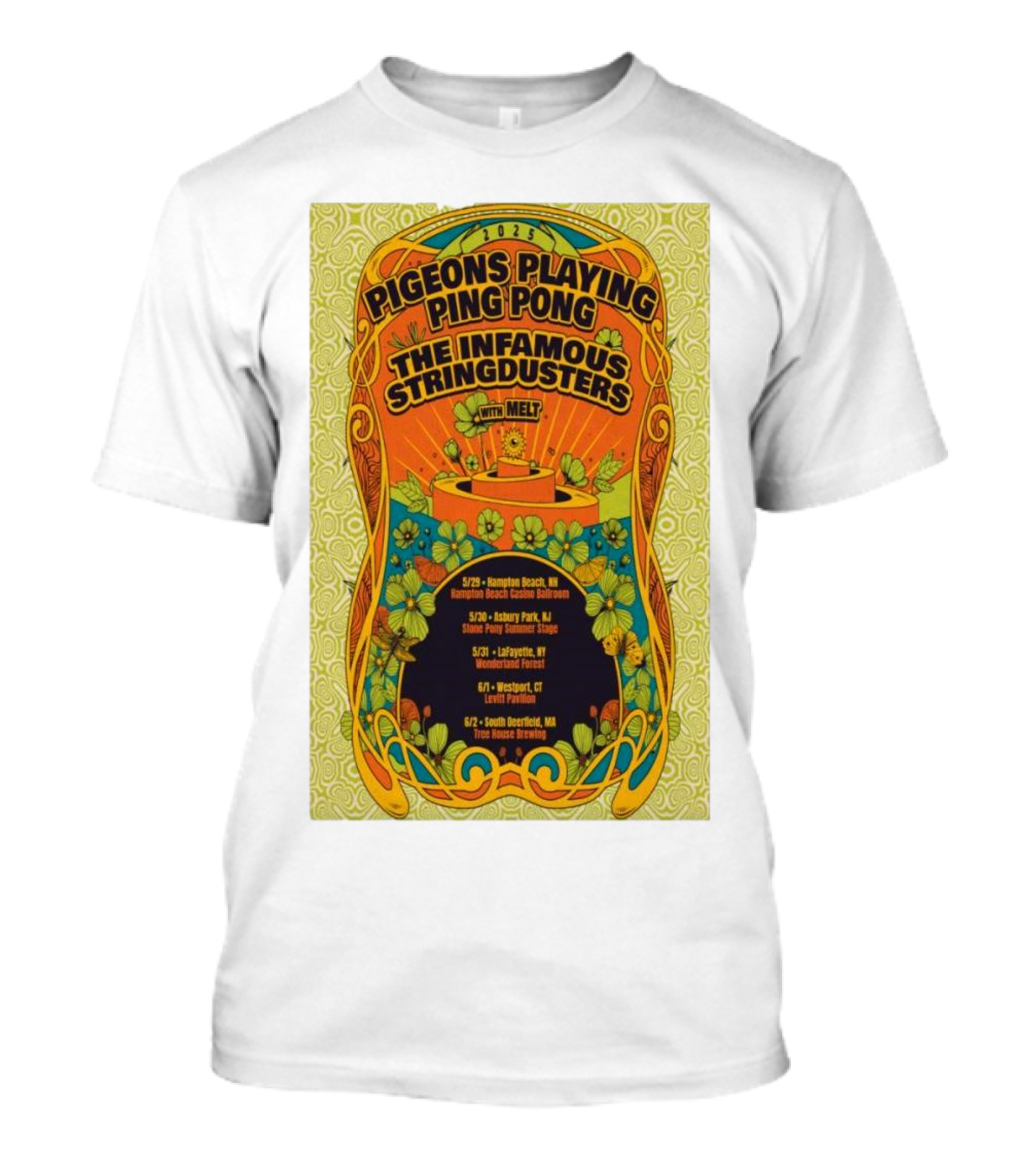 2025 Pigeons Playing Ping Pong The Infamous Stringdusters Melt Tour Dates T-Shirt
