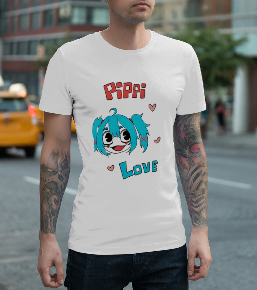 Pippi Love Blue Hair Cute Hearts T-Shirt