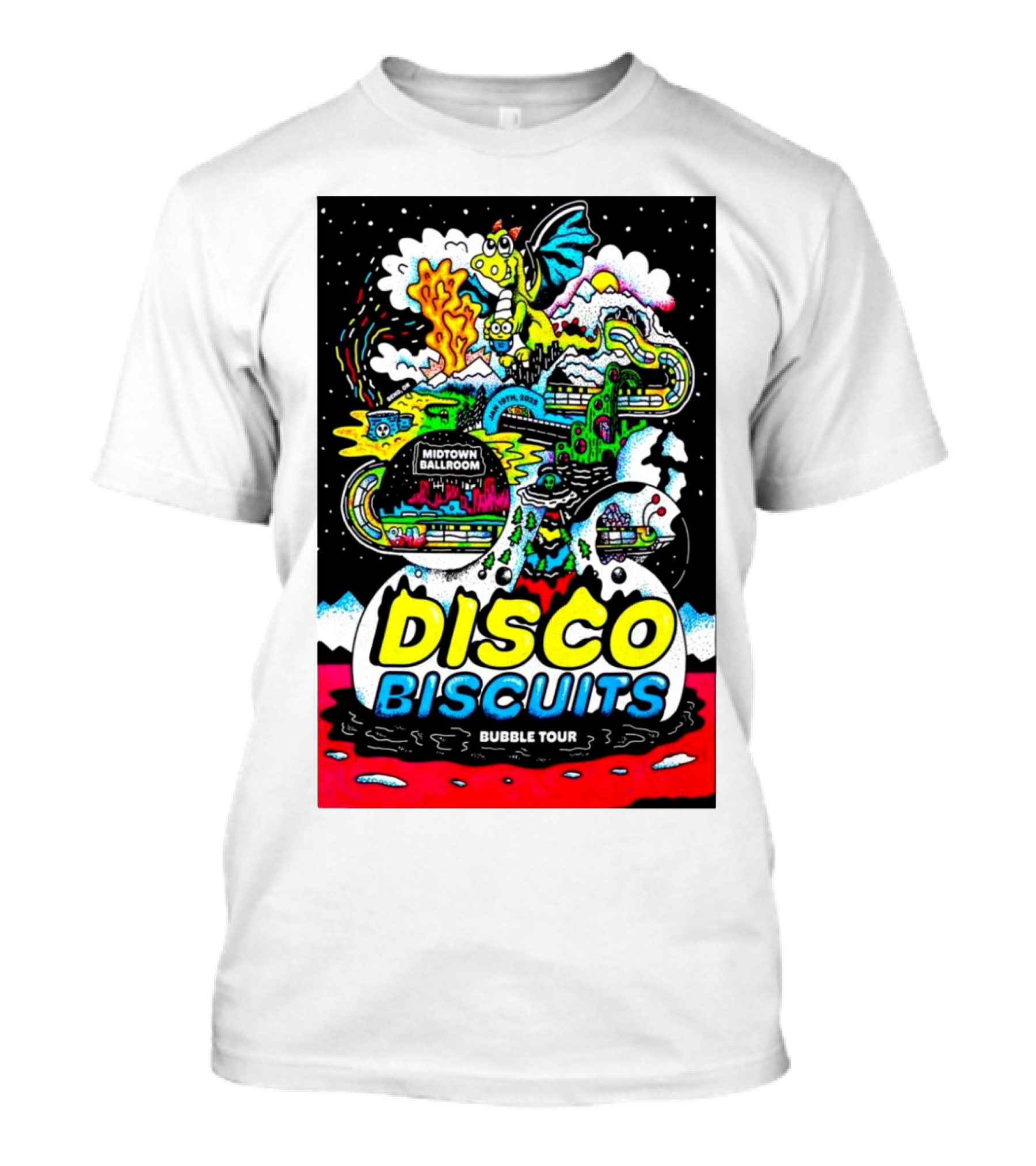 Disco Biscuits Bubble Tour Midtown Ballroom Bend OR January 19 2025 Dragon Fire Imagery T-Shirt