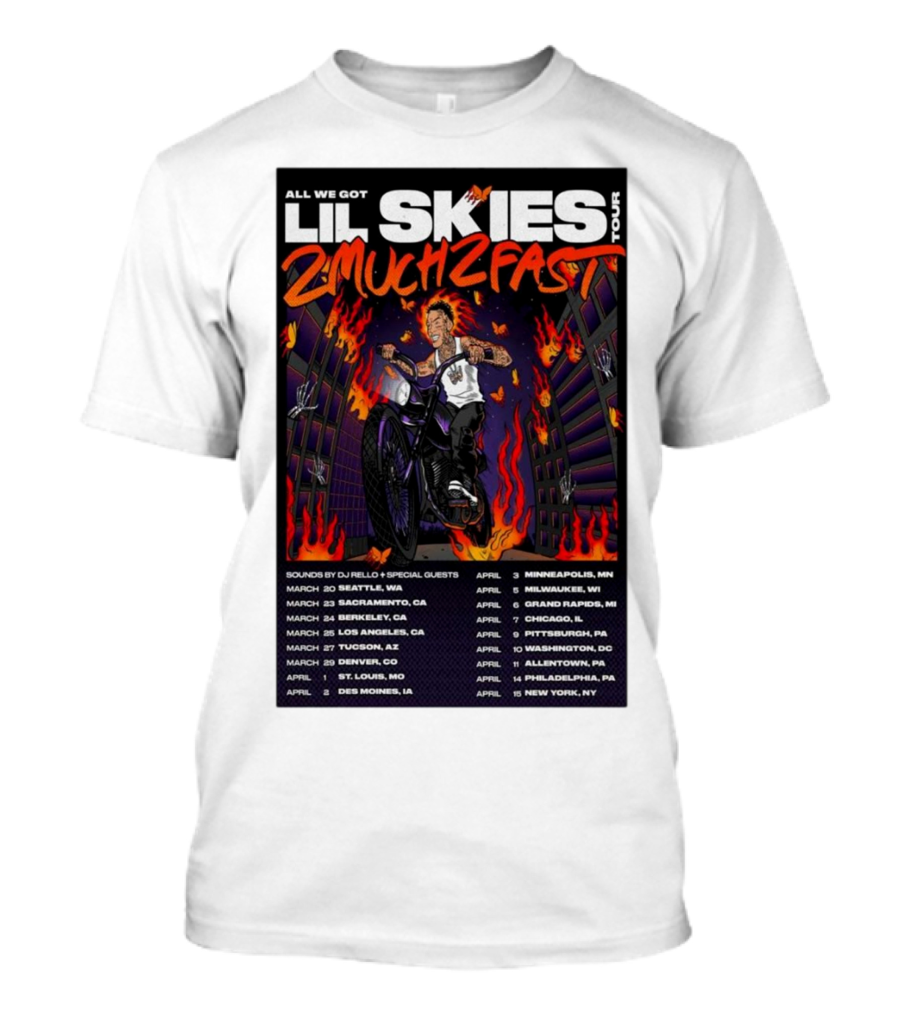 Lil Skies Tour 2025 All We Got 2 Much 2 Fast Seattle Minneapolis Milwaukee New York T-Shirt