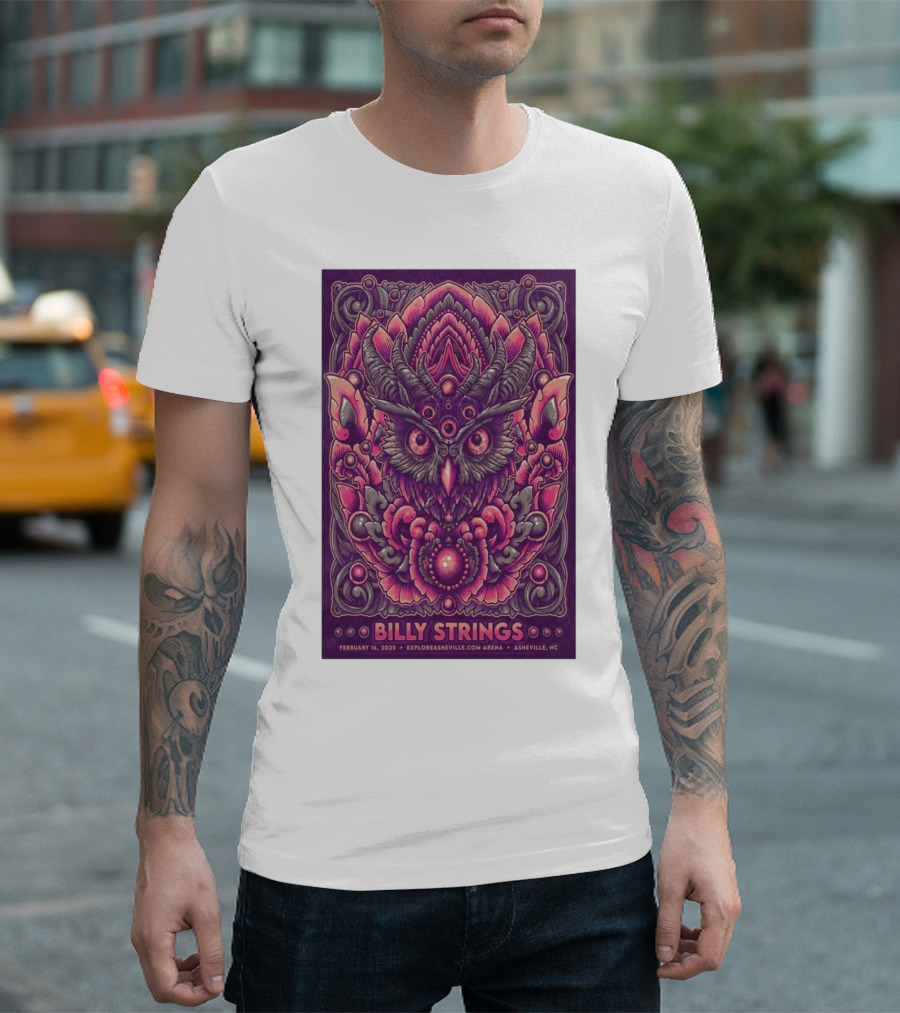 Billy Strings Exploreasheville.com Arena February 16 2025 Asheville NC Owl Design T-Shirt