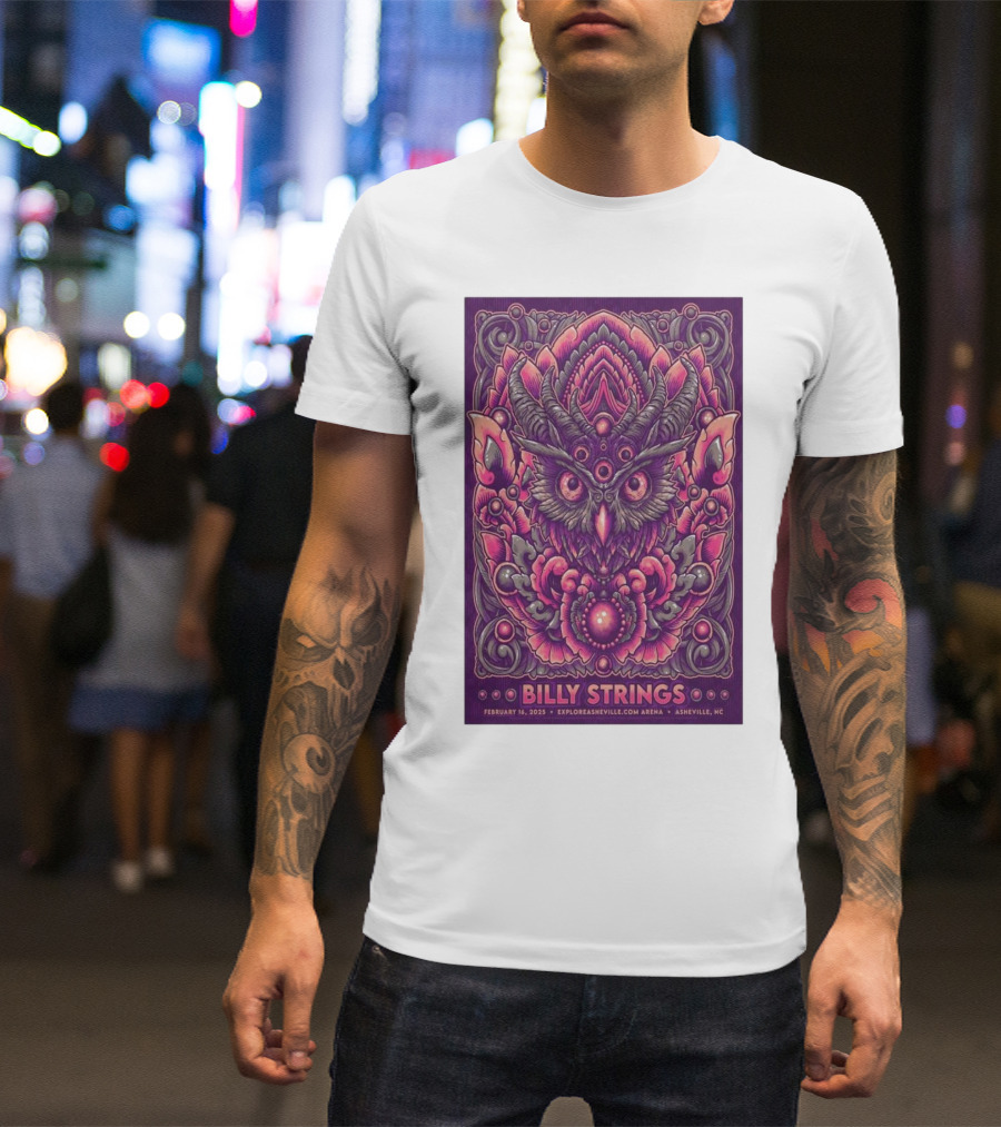 Billy Strings Exploreasheville.com Arena February 16 2025 Asheville NC Owl Design T-Shirt