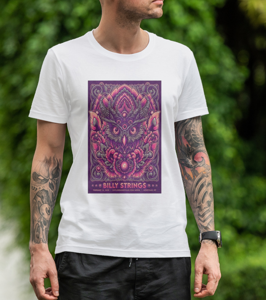Billy Strings Exploreasheville.com Arena February 16 2025 Asheville NC Owl Design T-Shirt