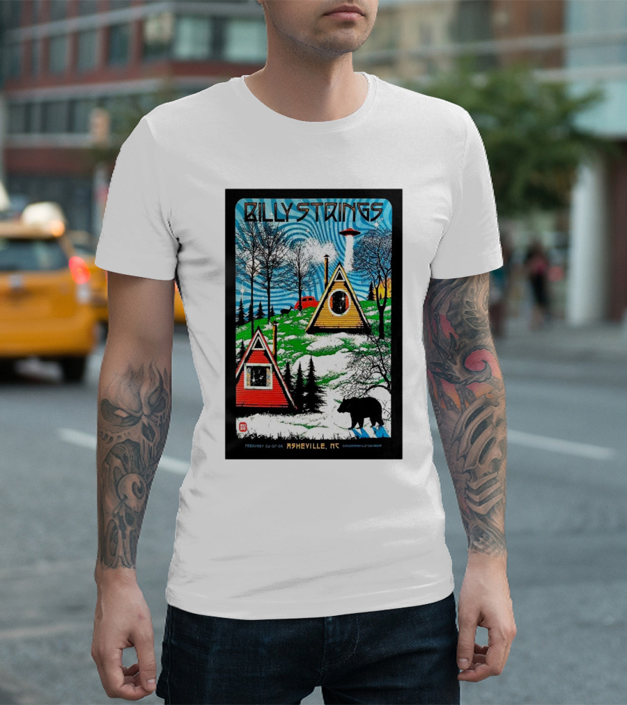 Billy Strings Feb 6-8 2025 ExploreAsheville.com Arena NC Cabin UFO Bear Forest T-Shirt