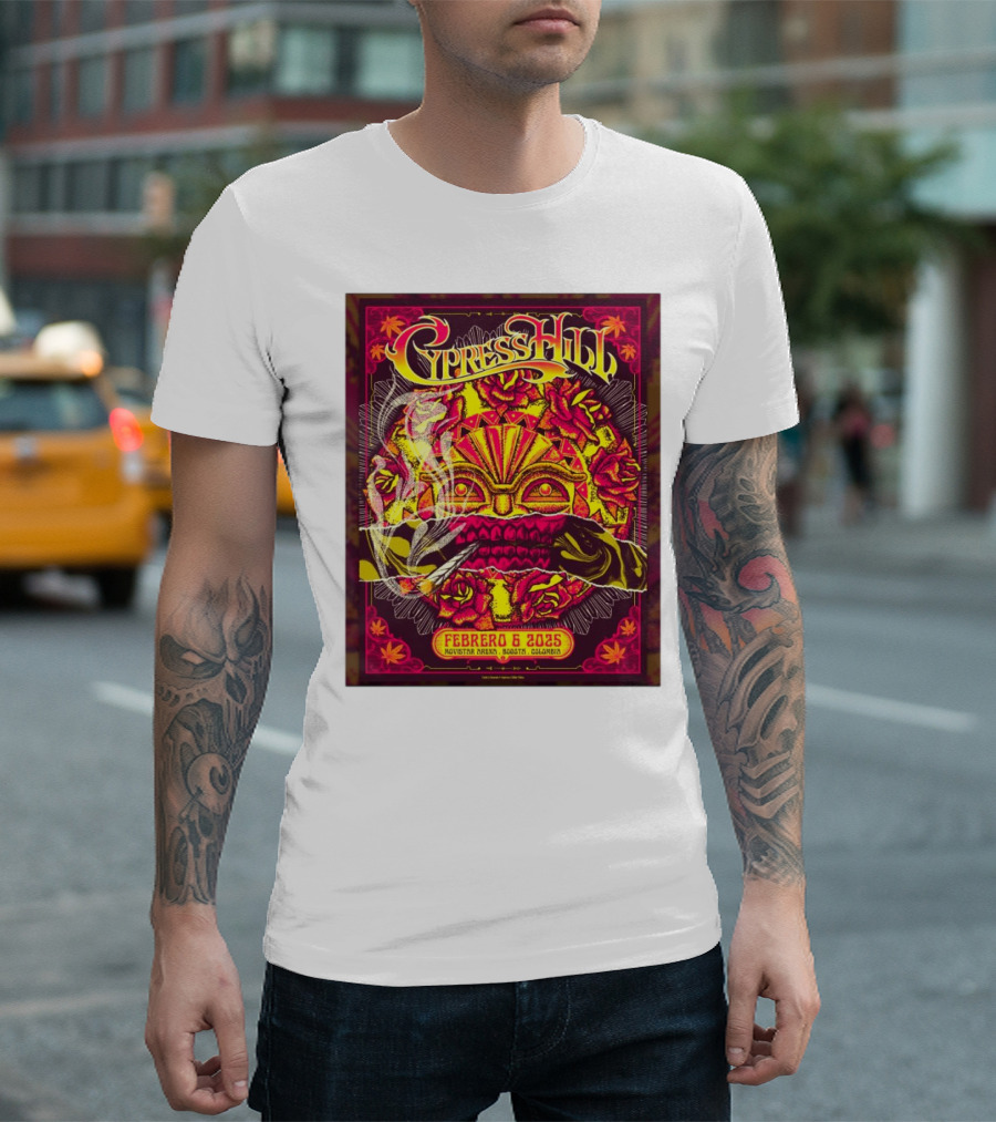 Cypress Hill Febrero 6 2025 Movistar Arena Bogotá Colombia Sun Mask Smoking Roses T-Shirt